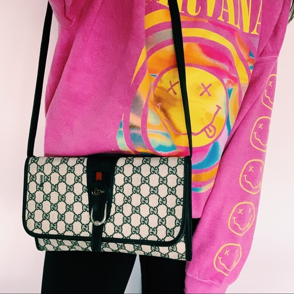 Gucci Handbags - VINTAGE GUCCI GG NAVY MONOGRAM FLAP CROSSBODY BAG
